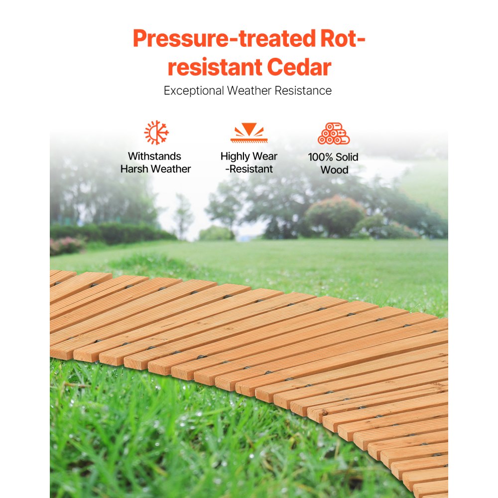 VEVOR Roll-Up Garden Path 218x43 cm, Roll-Up Wooden Path, Cedar Wood Walkway with Wire Rope Connection, Wooden Steps, Garden Steps, Decorative Stepping Stones for Seaside Promenade, Backyard, Patio