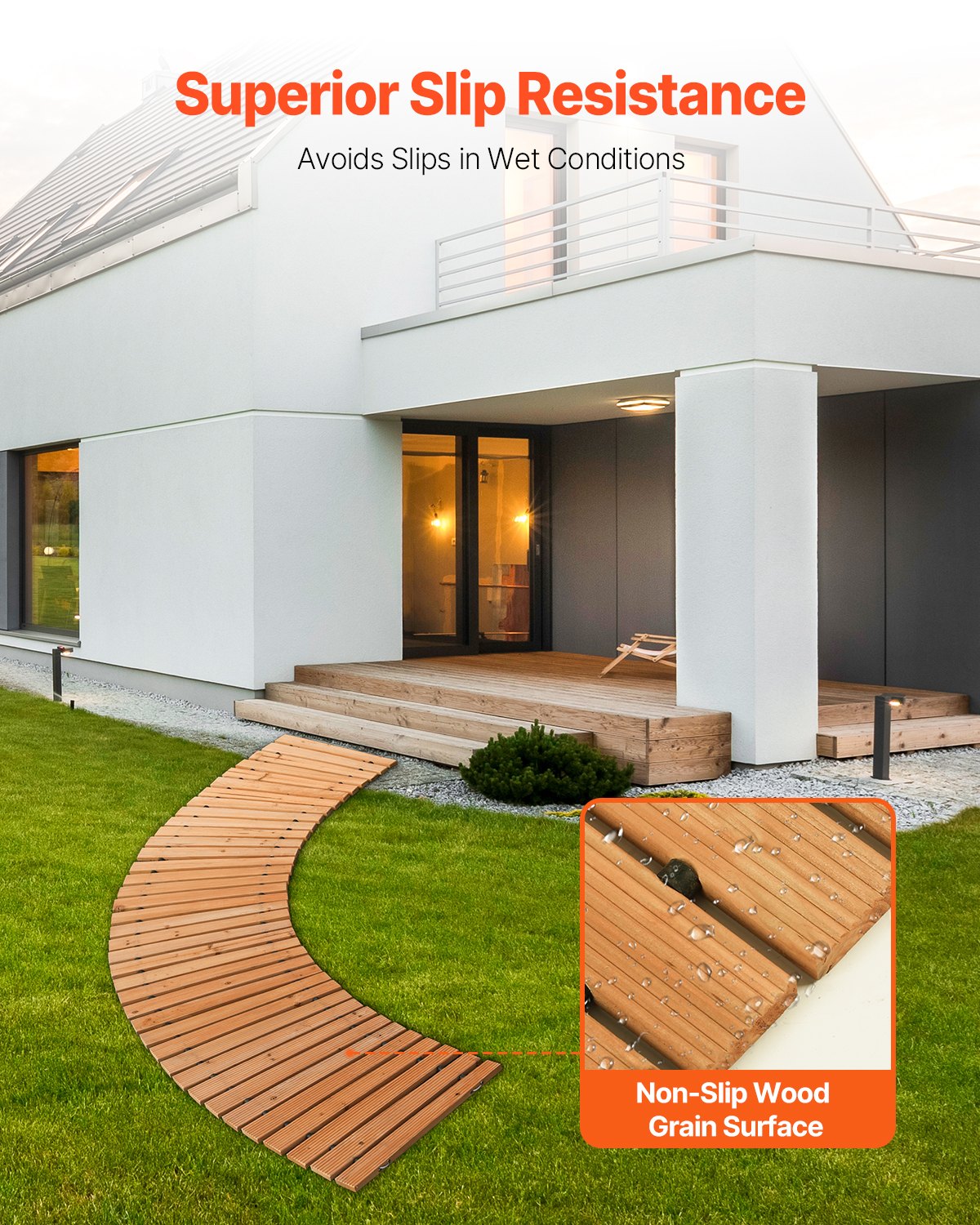 VEVOR Roll-Up Garden Path 218x43 cm, Roll-Up Wooden Path, Cedar Wood Walkway with Wire Rope Connection, Wooden Steps, Garden Steps, Decorative Stepping Stones for Seaside Promenade, Backyard, Patio