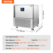 VEVOR Congelador Rápido Comercial 114 L 5 Bandejas a Helados 800 x 810 x 950 mm