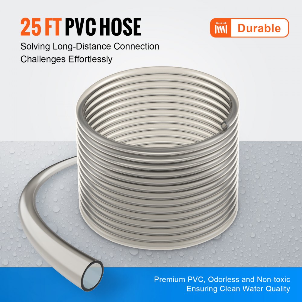 VEVOR Aspirador de Grava para Acuario, Manguera de PVC de 7,6 m, Aspirador de Grava para Pecera, Aspirador de Sifón para Pecera, 3 Tipos de Adaptador de Latón, para Limpieza de Peceras, Grava y Arena