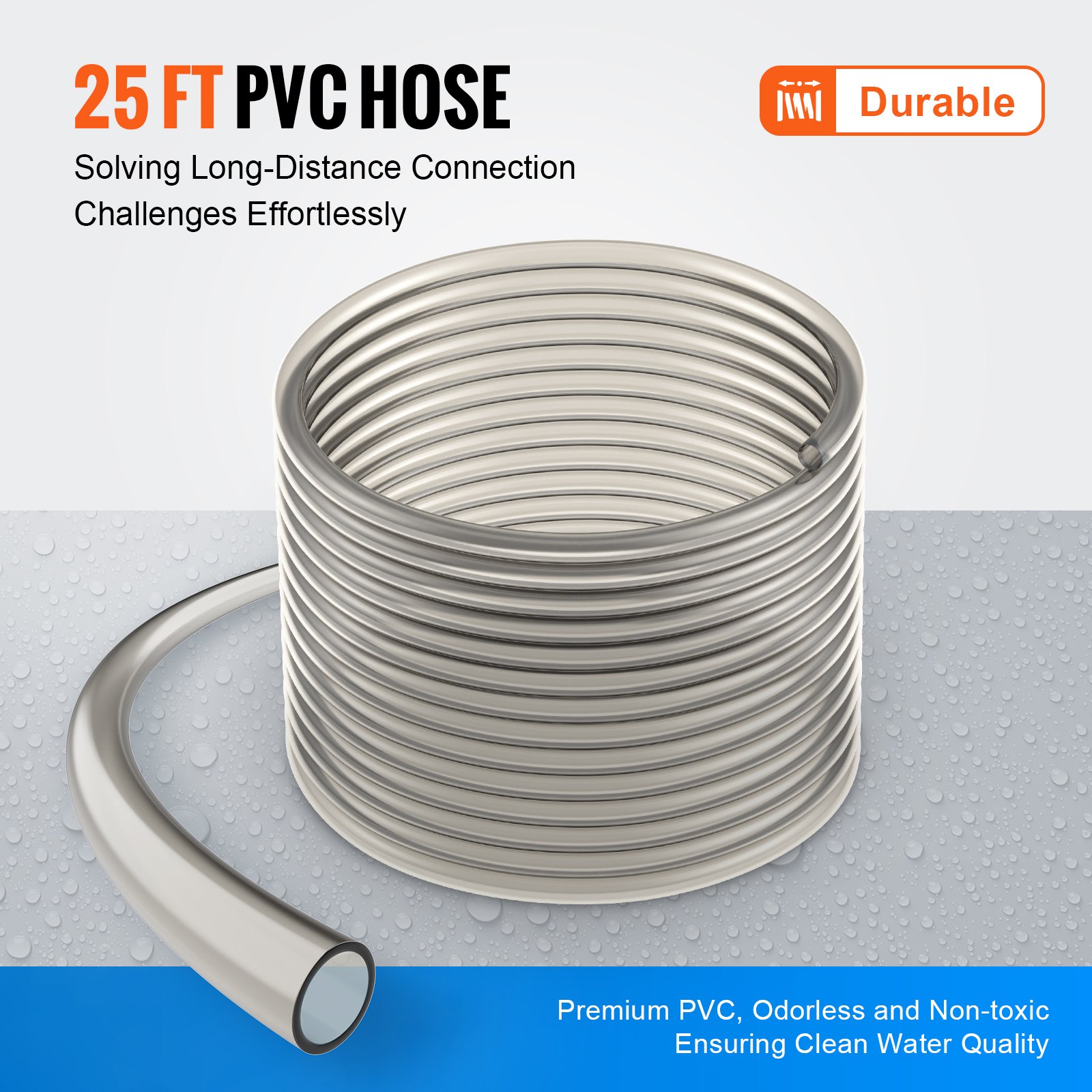 VEVOR Aspirador de Grava para Acuario, Manguera de PVC de 7,6 m, Aspirador de Grava para Pecera, Aspirador de Sifón para Pecera, 3 Tipos de Adaptador de Latón, para Limpieza de Peceras, Grava y Arena