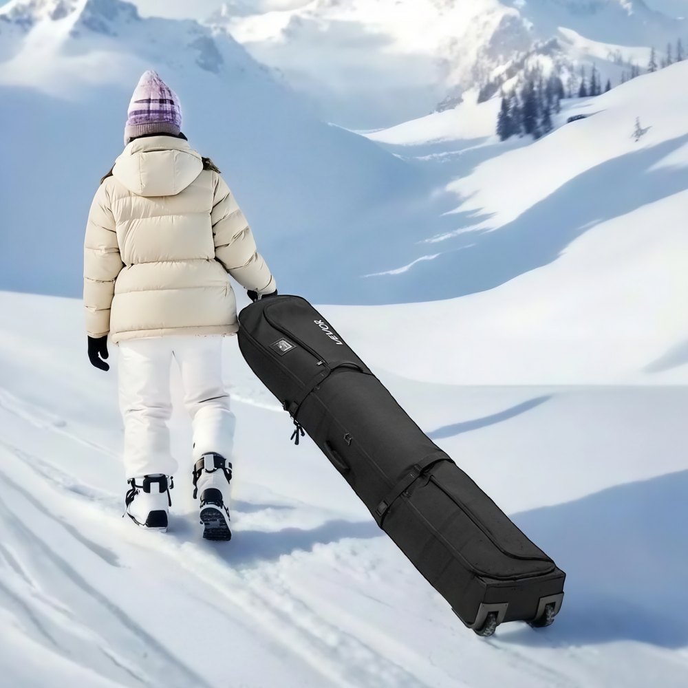 VEVOR Bolsa de Esquí de Snowboard, con Ruedas, hasta 175 cm, con Una extensión 10 cm, Tejido Oxford Impermeable 600D, con Correas Ajustables, para Bastones, Gafas, Guantes, Cascos y Botas, Negro