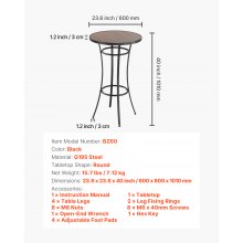 VEVOR Mesa Redonda de Bar para Exteriores, Mesa de Bistró de 600 x 600 x 1000 mm, Mesas de Patio con Estructura Metálica Resistente, Mueble de Mostrador para Comedor, Balcón, Jardín y Piscina