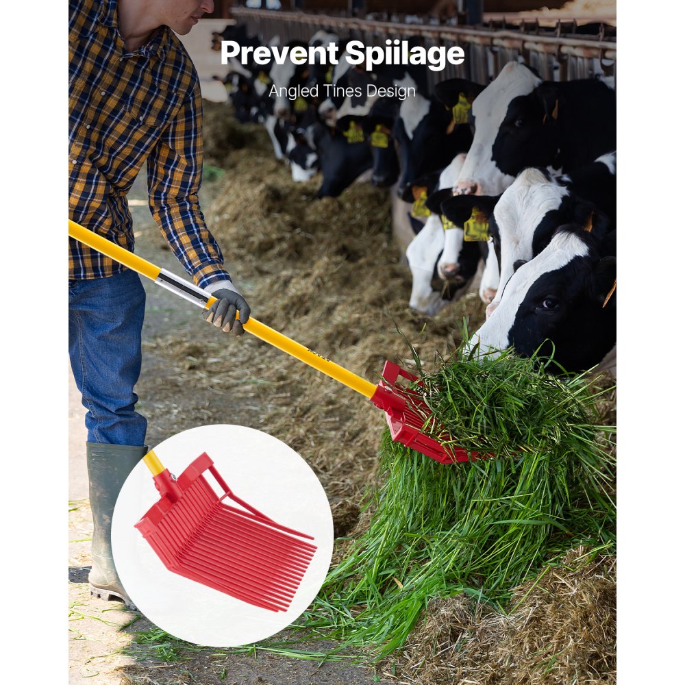 VEVOR Swedish pitchfork, 18 tines, manure fork with long fiberglass handle, 1550 mm plastic hay fork, manure fork tool for gardening, horse stable, barn, grass, hay cleaning, farm work