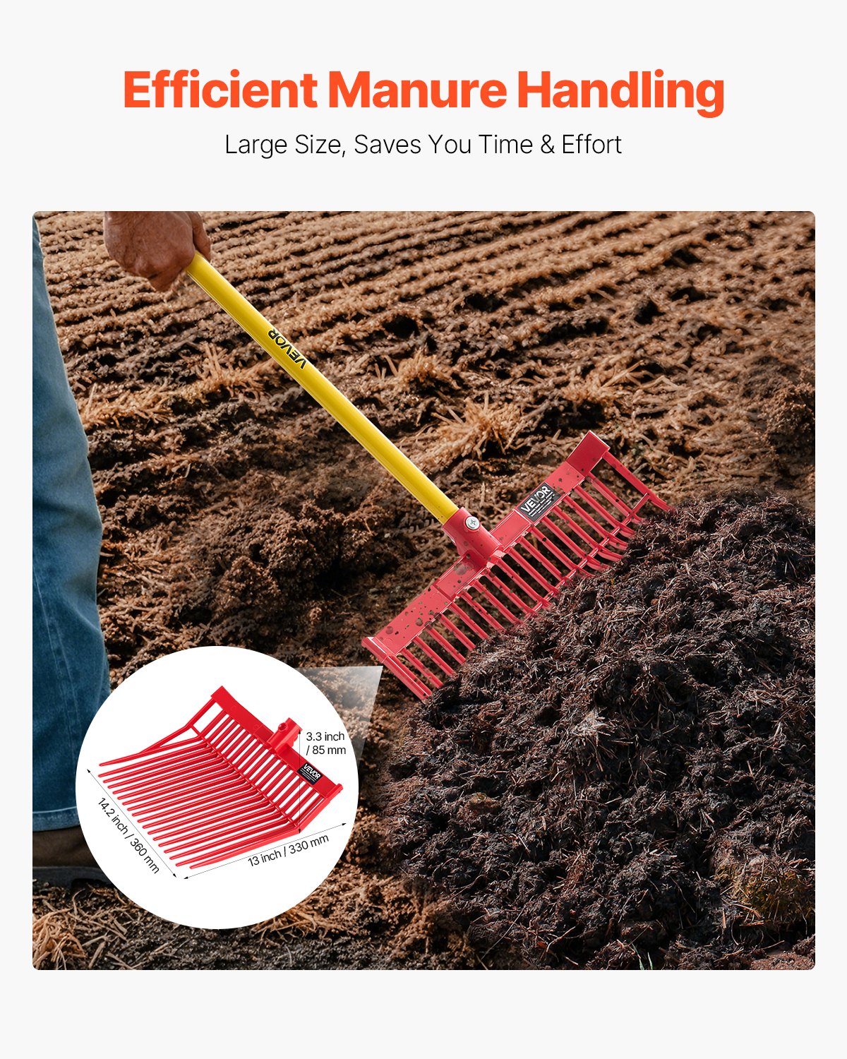 VEVOR 6-piece set Swedish pitchfork, 18 angled tines, manure fork head for horses, plastic hay fork, manure fork for collecting stable manure, grass, hay and cleaning up field work