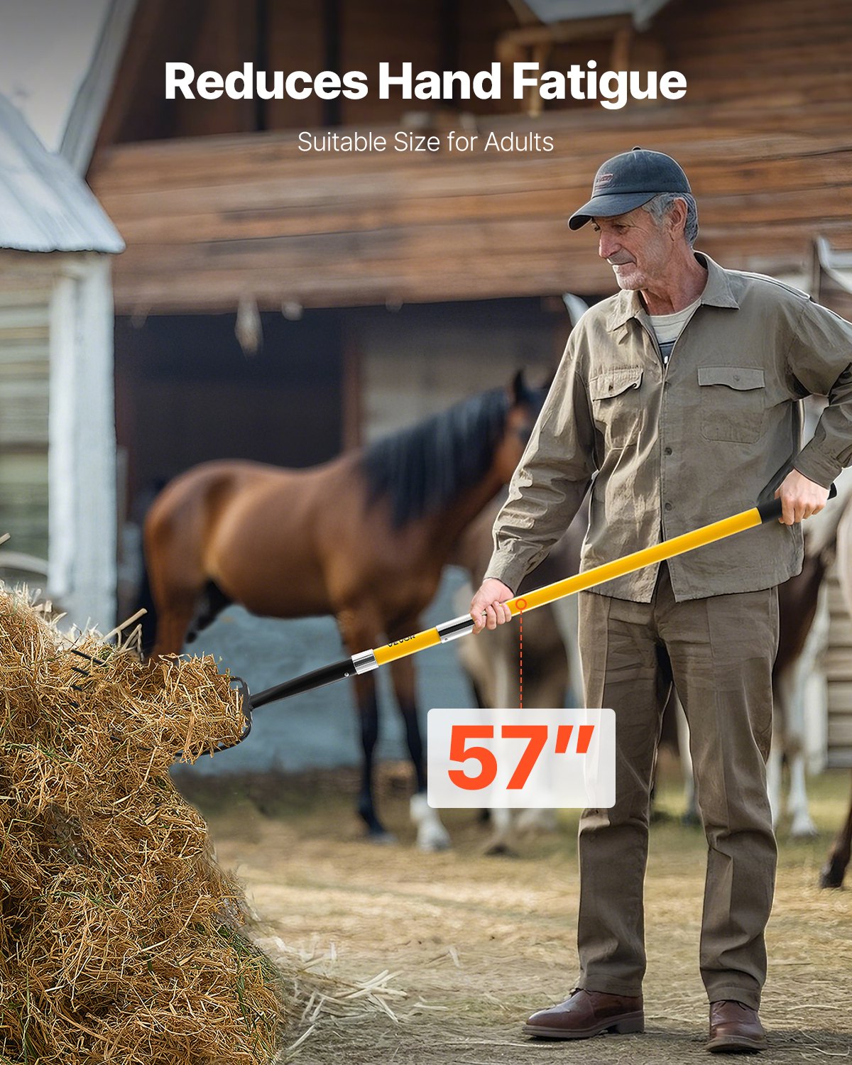 VEVOR manure fork 1450 mm, 5-tine hay fork with fiberglass handle, dung fork, manure fork, garden fork, spade fork made of forged steel for hay, potato composting, transplanting and aeration