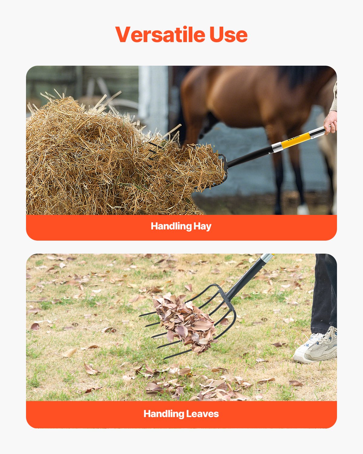 VEVOR manure fork 1450 mm, 5-tine hay fork with fiberglass handle, dung fork, manure fork, garden fork, spade fork made of forged steel for hay, potato composting, transplanting and aeration