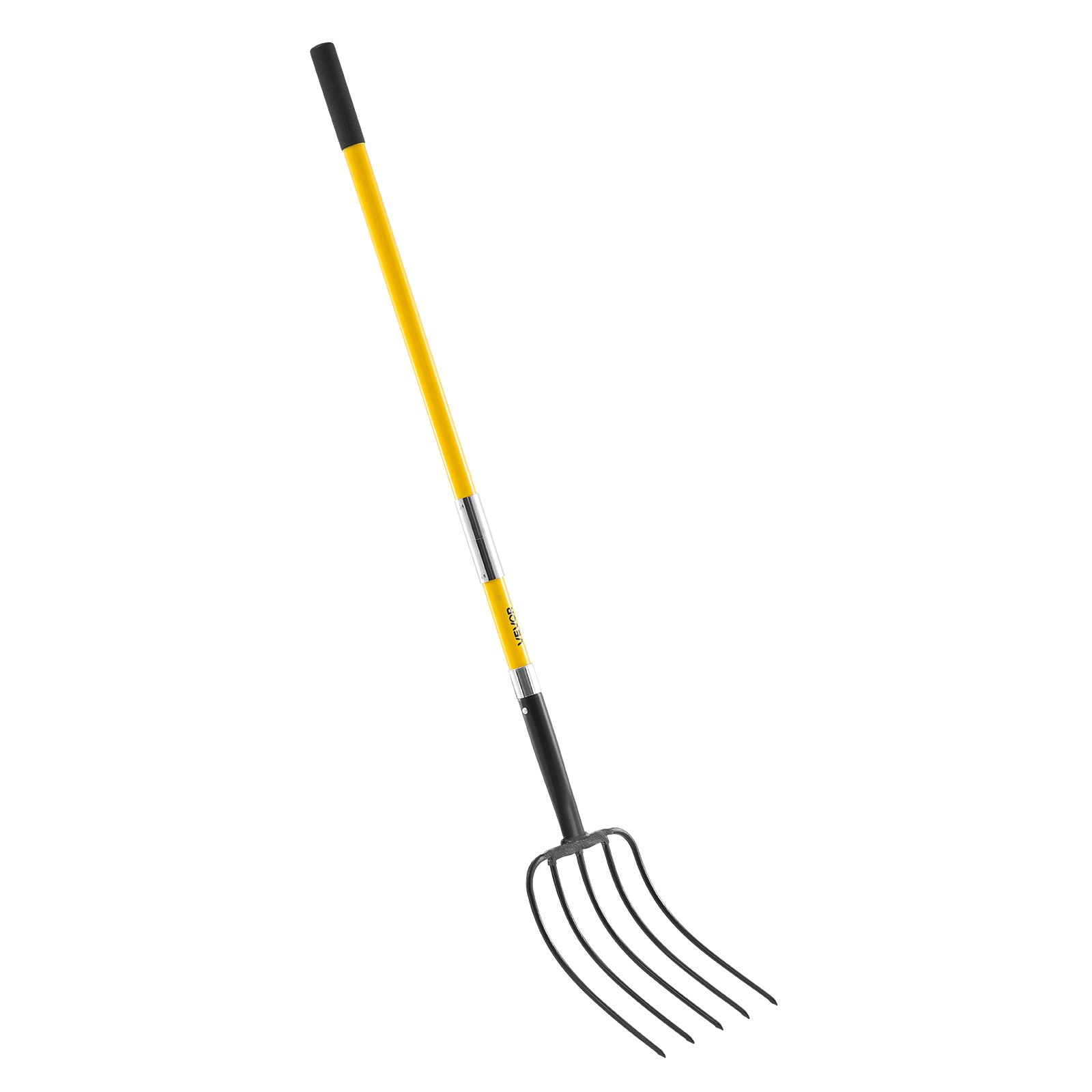 VEVOR Horca de Jardín Resistente de 5 Dientes con Mango de Fibra de Vidrio, con Empuñadura en Y, Acero Forjado, Antideslizante, para Heno, Papa, Compostaje, Trasplante y Aireación, 1450 x 245 mm