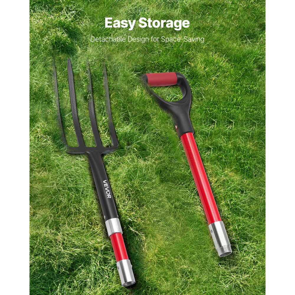 VEVOR manure fork, 4-tine hay fork with fiberglass handle, 1150 mm manure fork, manure fork with Y-handle, spade fork made of forged steel for hay, potato composting, transplanting and aeration