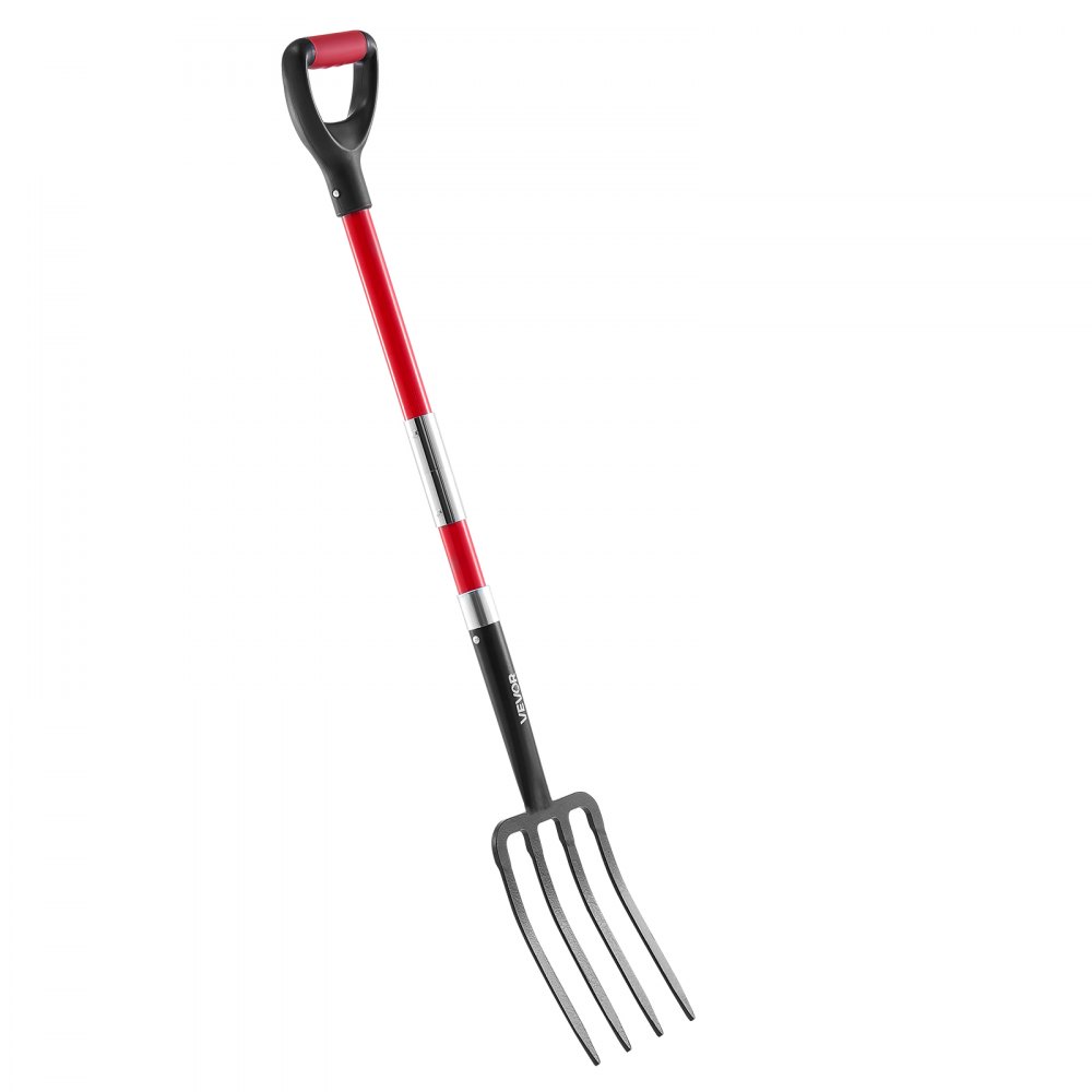 VEVOR Horca de Jardín Resistente de 4 Dientes con Mango de Fibra de Vidrio, con Empuñadura en Y, Horquilla de Acero Forjado para Heno, Papa, Compostaje, Trasplante y Aireación, 1140 x 175 mm