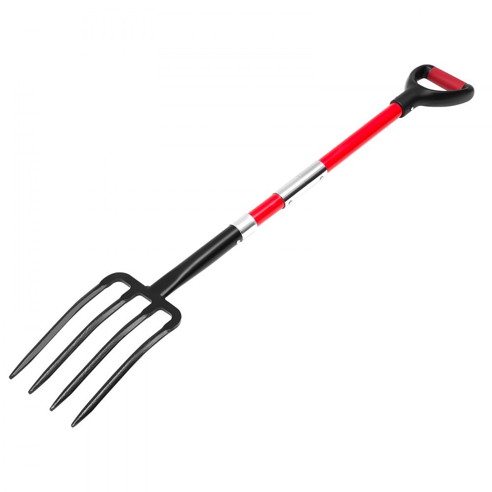 VEVOR Horca de Jardín Resistente de 4 Dientes con Mango de Fibra de Vidrio, con Empuñadura en Y, Horquilla de Acero Forjado para Heno, Papa, Compostaje, Trasplante y Aireación, 1140 x 175 mm