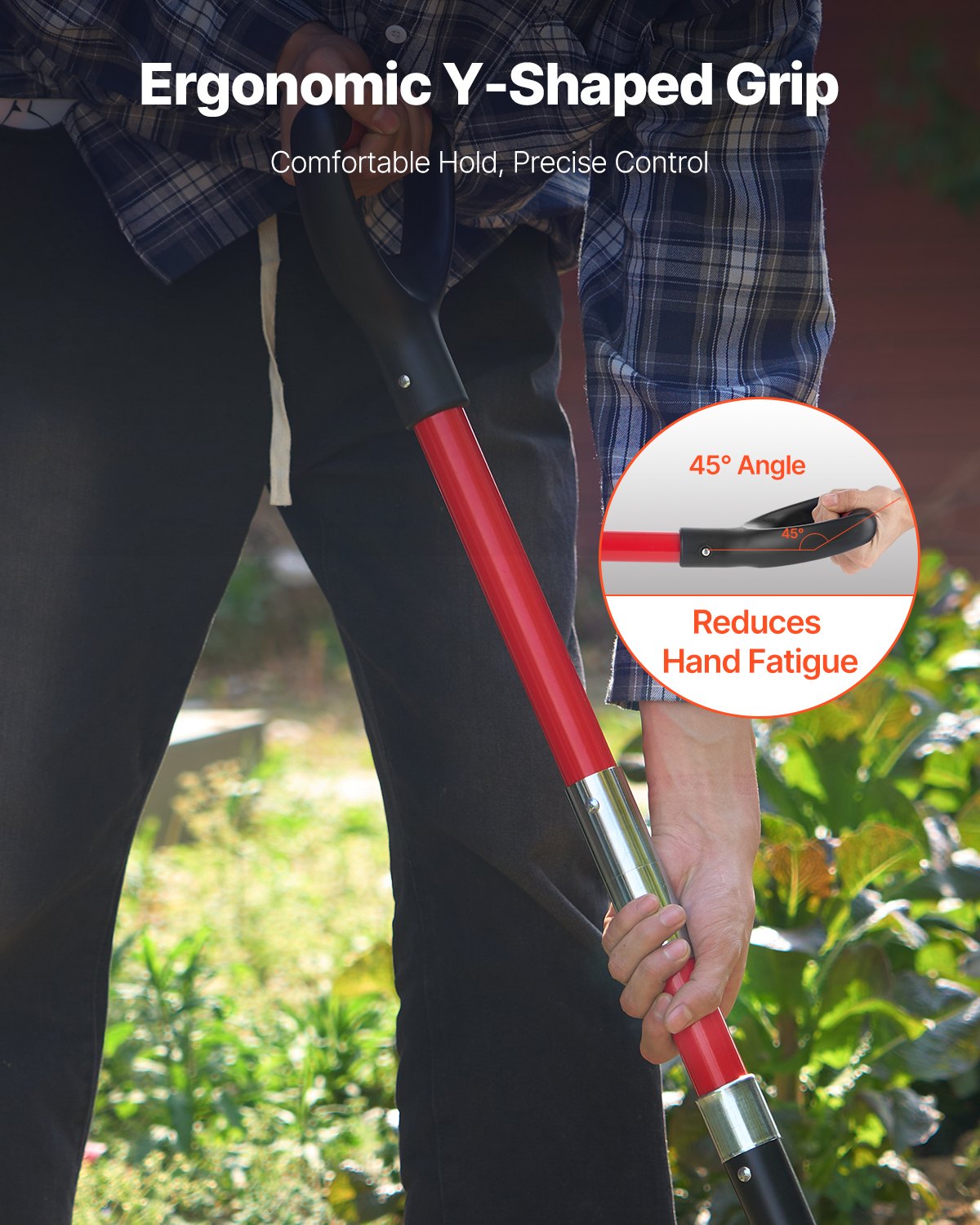 VEVOR Horca de Jardín Resistente de 4 Dientes con Mango de Fibra de Vidrio, con Empuñadura en Y, Horquilla de Acero Forjado para Heno, Papa, Compostaje, Trasplante y Aireación, 1140 x 175 mm
