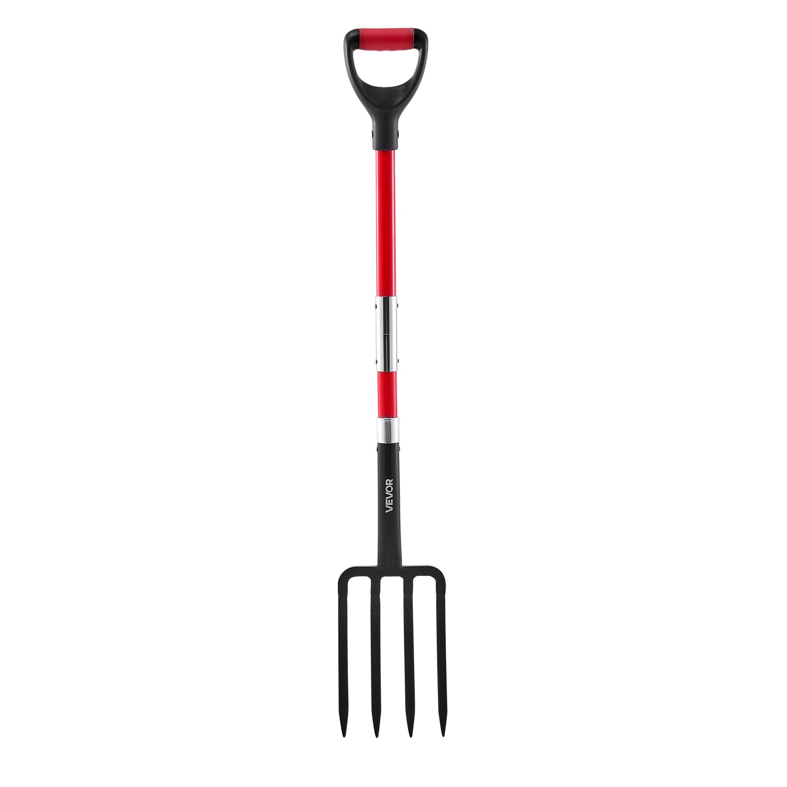 VEVOR Horca de Jardín Resistente de 4 Dientes con Mango de Fibra de Vidrio, con Empuñadura en Y, Horquilla de Acero Forjado para Heno, Papa, Compostaje, Trasplante y Aireación, 1140 x 175 mm