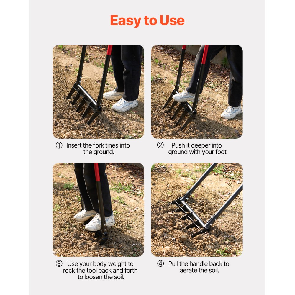 VEVOR Horca Ancha de 5 Dientes con Mangos Dobles de Fibra de Vidrio, Resistente, Diseño Ergonómico en Forma de U, Herramienta de Jardinería para Compostaje, Trasplante y Aireación, 1370 x 515 mm