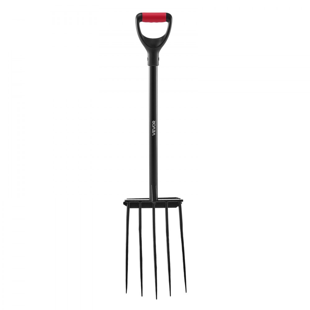 VEVOR Horca de Jardín de 5 Dientes con Mango de Metal, Horquilla de Excavación Resistente de 1050 mm con Empuñadura en Y, Acero Forjado, para Heno, Papa, Compostaje, Trasplante y Aireación, Negro