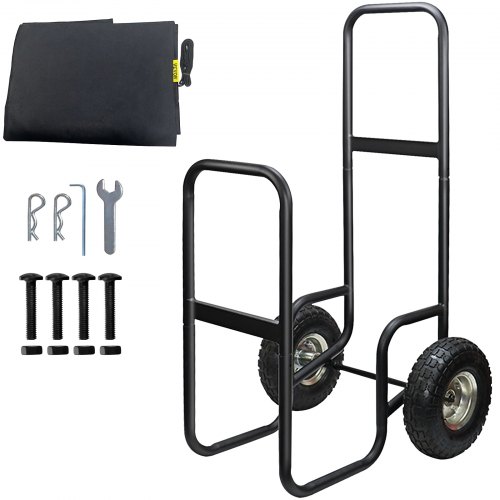 VEVOR Carro para Leña con Ruedas Acero Carga de 100 kg con Lona 56,5x55,5x105 cm