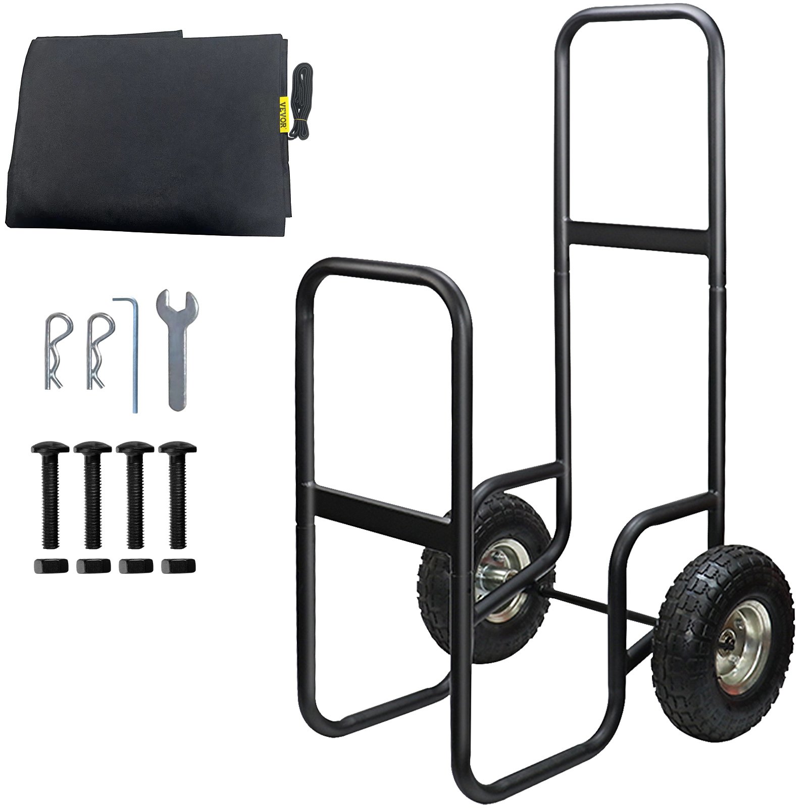 VEVOR Carro para Leña con Ruedas Acero Carga de 100 kg con Lona 56,5x55,5x105 cm