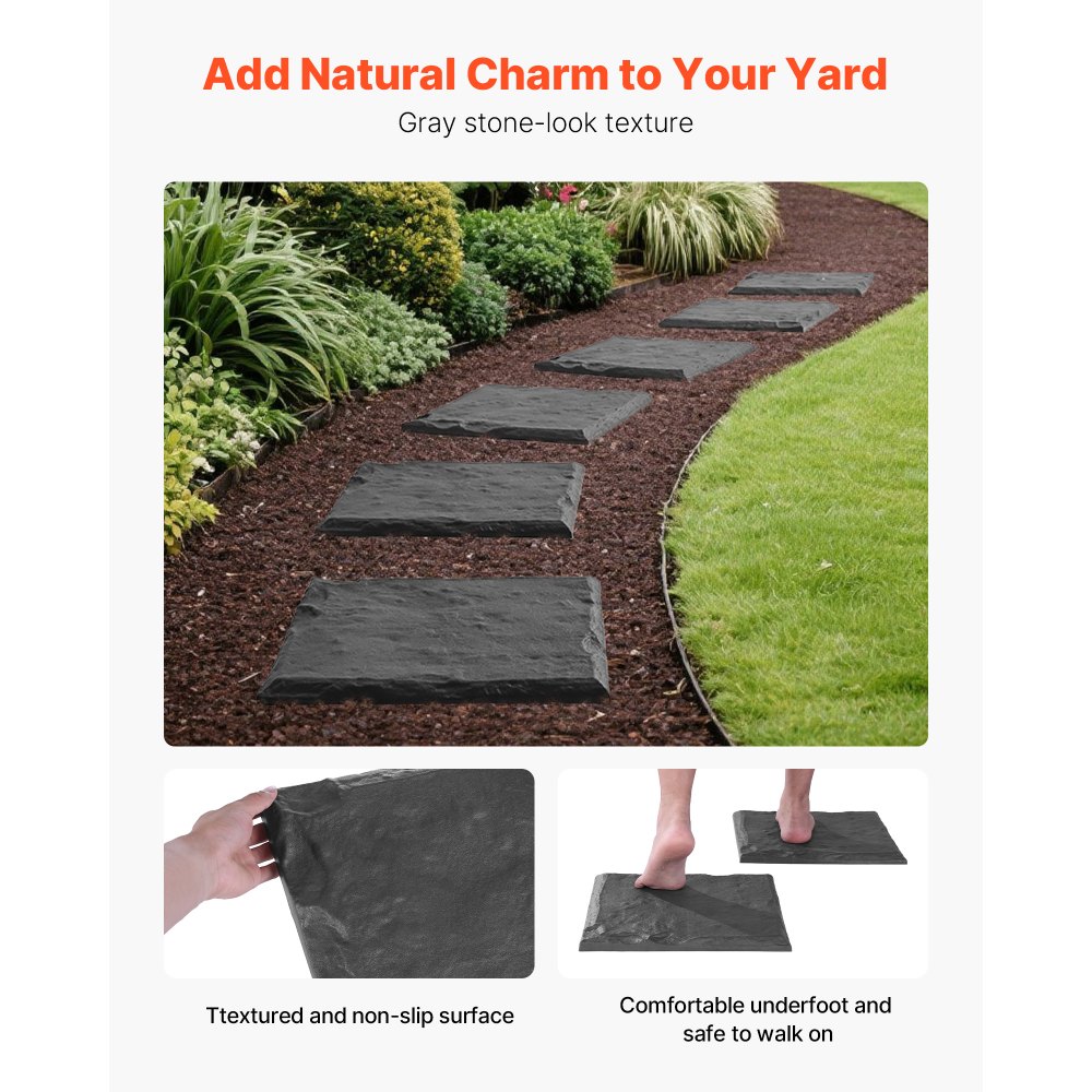 VEVOR Escalones con Estacas para Suelo 4 Piezas 39,5x39,5 cm Forma Cuadrada Piedras Escalonadas Decorativas Resistentes a la Intemperie para Pasarelas Exteriores, Césped, Patio, Paisajismo, Gris