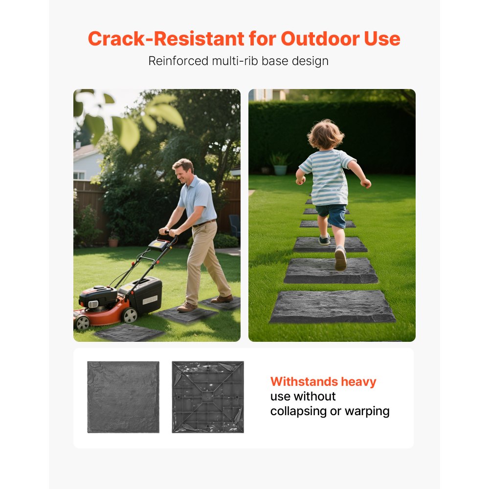 VEVOR Garden Stepping Stones, 8Pcs 39.5x39.5 cm, Decorative Stepping Stones with Stakes, Weather-Resistant Plastic Pathway Pavers, Smooth Surface, Outdoor Walkway for Lawn Patio Landscape, Grey