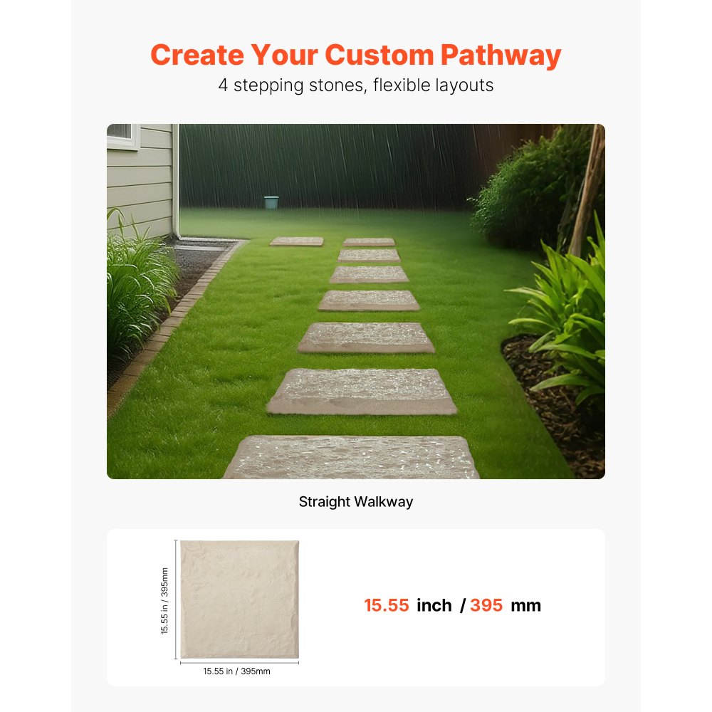 VEVOR Garden Stepping Stones, 4Pcs 39.5x39.5 cm, Decorative Stepping Stones with Stakes, Weather-Resistant Plastic Pathway Pavers, Smooth Surface, Outdoor Walkway for Lawn Patio Landscape, Beige