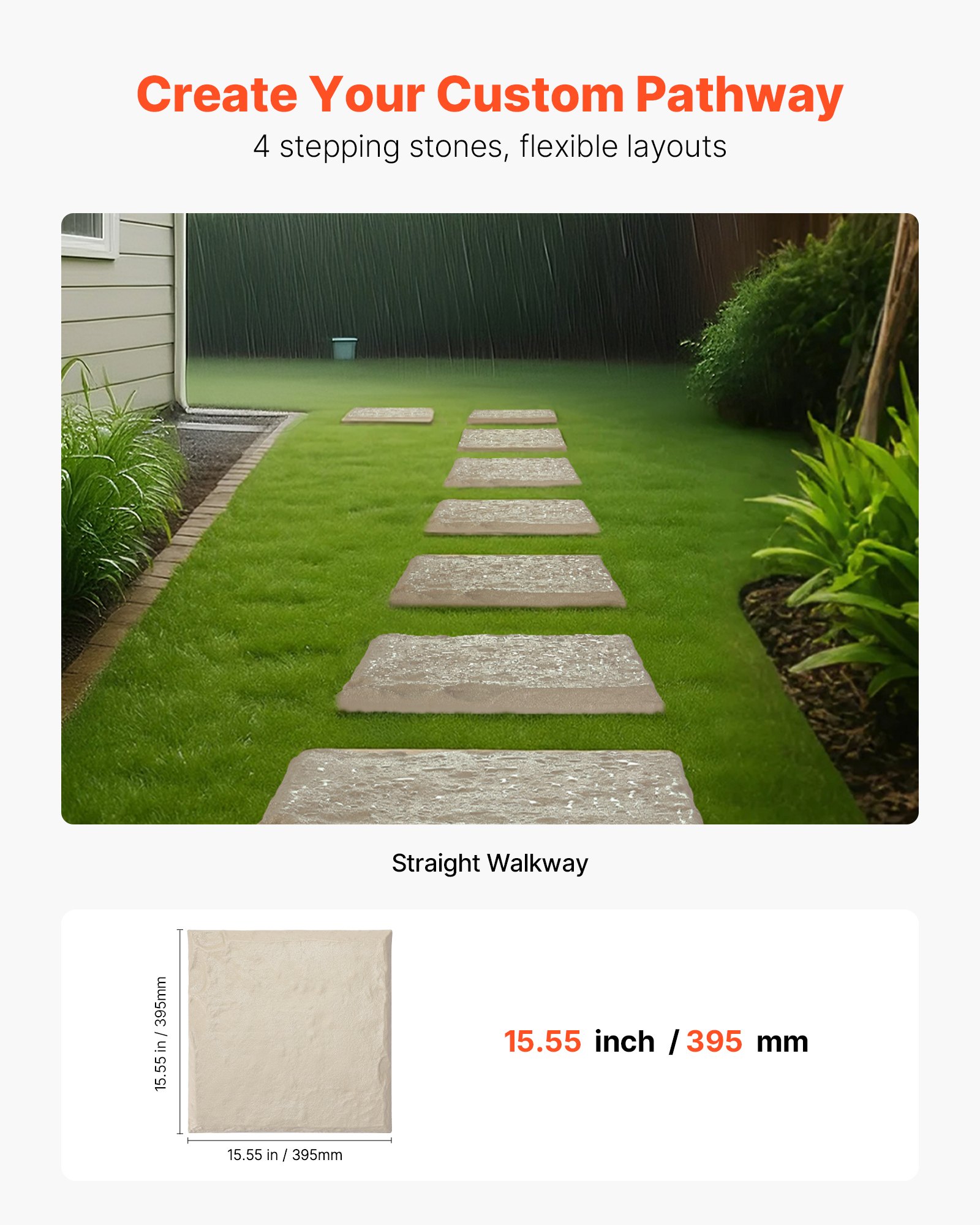 VEVOR Escalones con Estacas para Suelo 4 Piezas 39,5x39,5 cm Forma Cuadrada Piedras Escalonadas Decorativas Resistentes a la Intemperie para Pasarelas Exteriores, Césped, Patio, Paisajismo, Beige