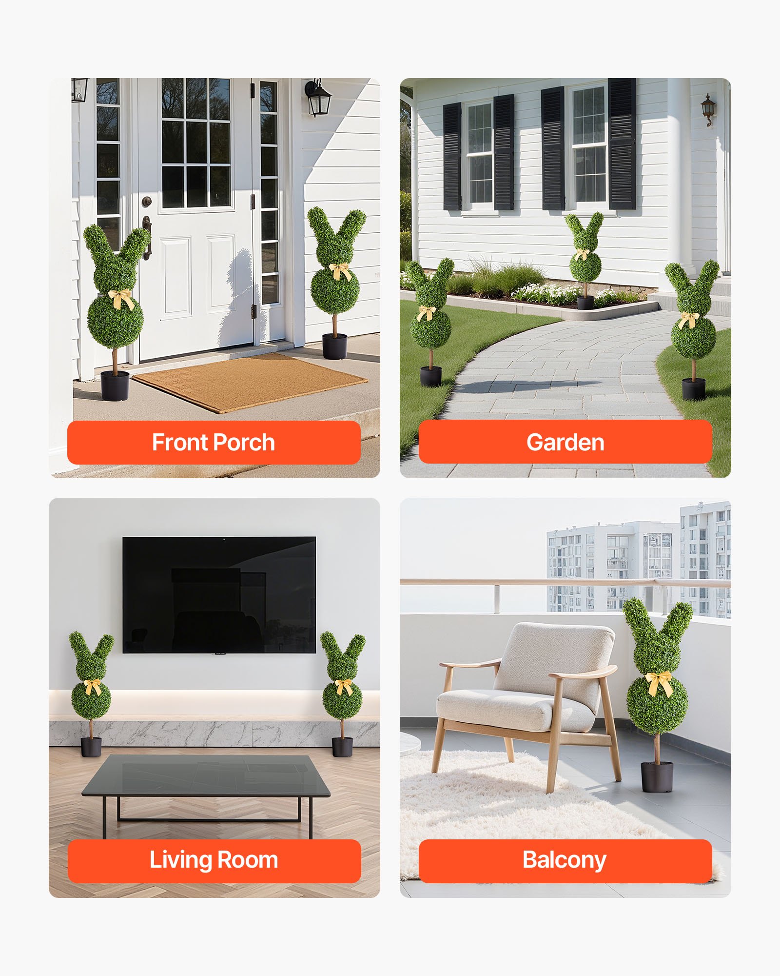 VEVOR Topiario Artificial de Boj para Exteriores, Diseño de Conejo, para Decoración de Interiores y Exteriores, Porche, Patio, Jardín, Balcón y Patio Trasero, Verde, 2 uds, 410 x 300 x 914 mm