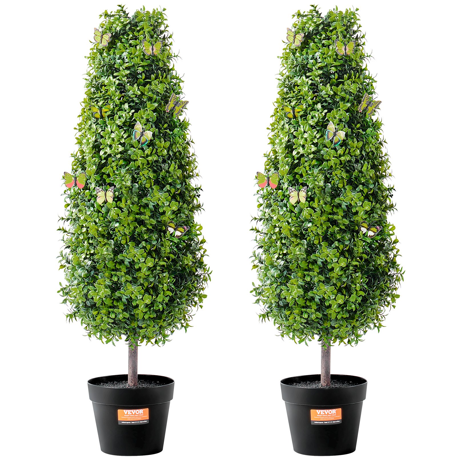 VEVOR - Árbol topiario artificial de boj, 36 pulgadas de alto (2 piezas), árboles topiarios de imitación, planta verde artificial con hojas adicionales, maceta y pequeña decoración, juego de vegetación con clasificación UV para decoración del hogar en interiores y exteriores