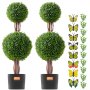 VEVOR Artificial Boxwood Topiary, 121.9 cm tall (2 pieces), Double Ball Topiary Trees, Artificial Plant with Extra Leaves, Pot and Small Decoration, UV-Protected Set for Indoor and Outdoor Decoration