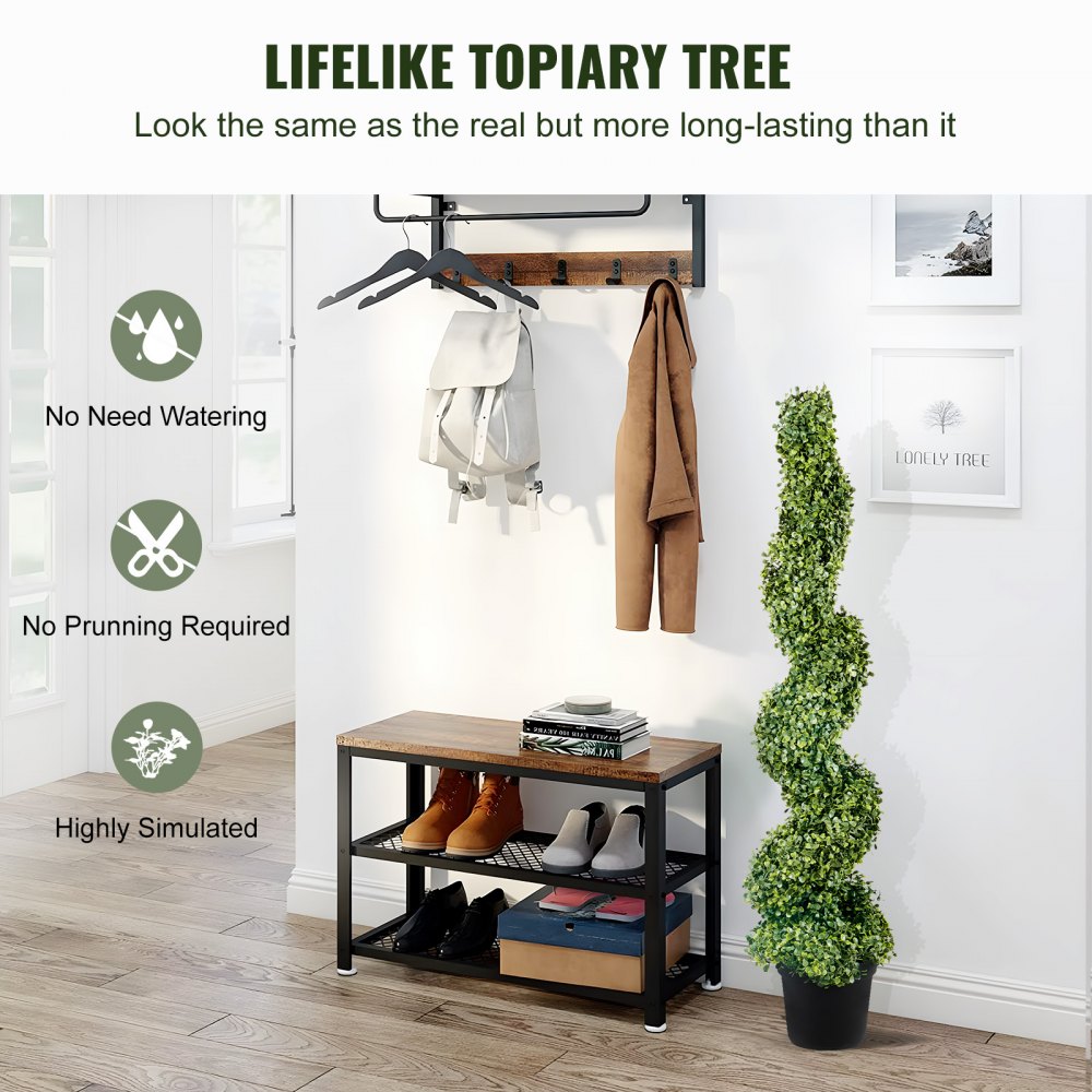 VEVOR Boj Topiario Artificial 122 cm Espiral de Boj Artificial 2 Plantas Falsas de PE 10 Hojas Recambiables con Maceta Inodora para Decoración de Exteriores Interiores Jardín Terraza Balcón Entrada