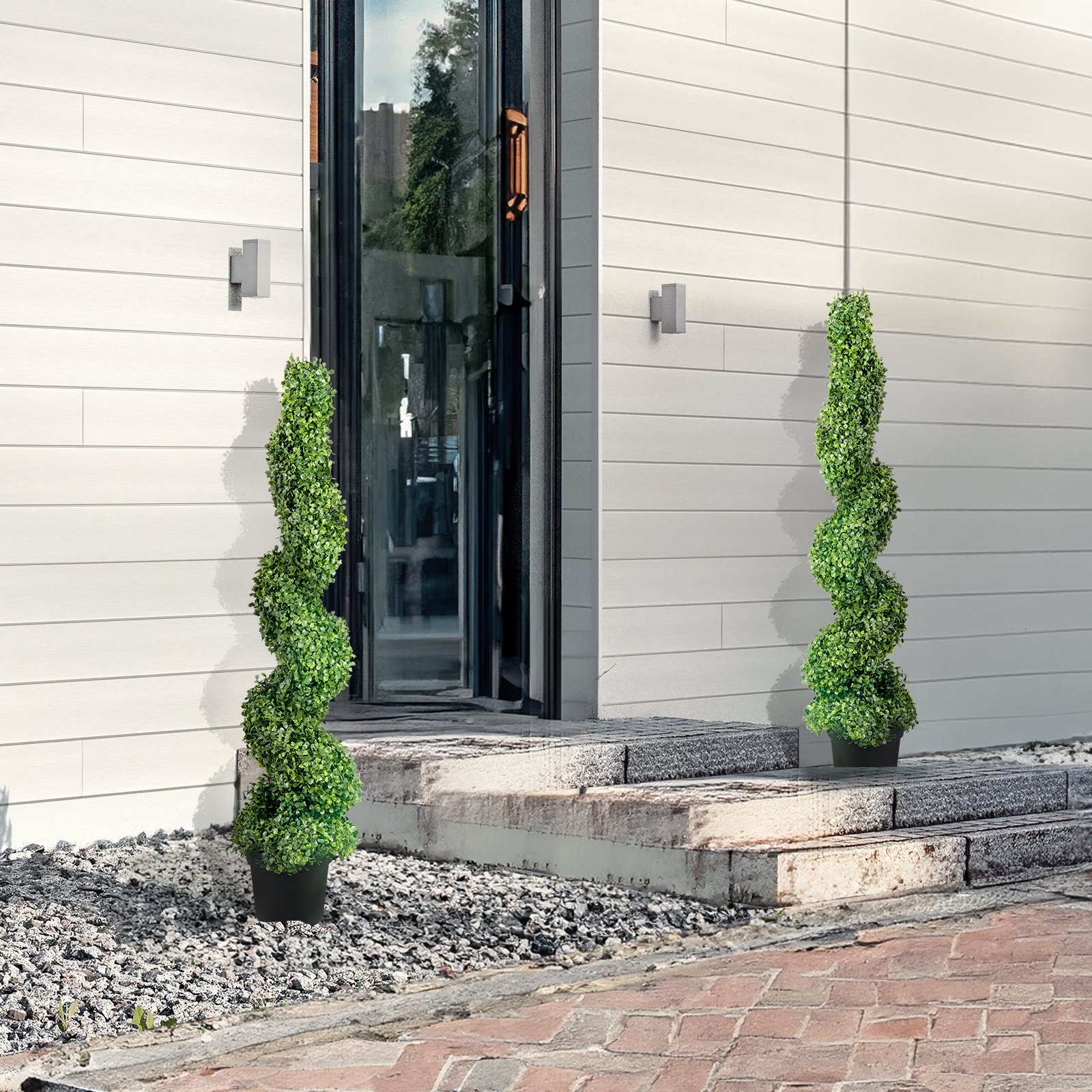 VEVOR Boj Topiario Artificial 122 cm Espiral de Boj Artificial 2 Plantas Falsas de PE 10 Hojas Recambiables con Maceta Inodora para Decoración de Exteriores Interiores Jardín Terraza Balcón Entrada