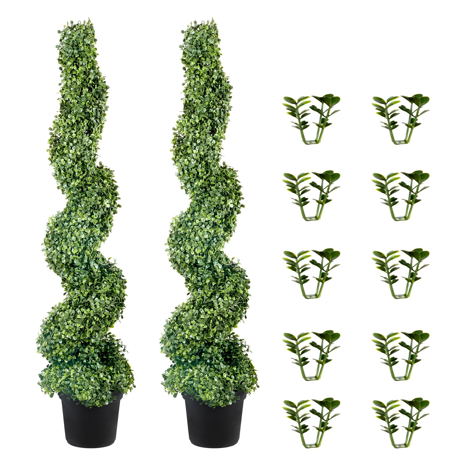 VEVOR Boj Topiario Artificial 122 cm Espiral de Boj Artificial 2 Plantas Falsas de PE 10 Hojas Recambiables con Maceta Inodora para Decoración de Exteriores Interiores Jardín Terraza Balcón Entrada