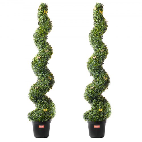 VEVOR Árbol topiario artificial de boj, 60 pulgadas de alto (2 piezas), árboles topiarios artificiales en espiral, planta artificial con hojas adicionales, maceta y pequeña decoración, juego de vegetación con clasificación UV para decoración del hogar en interiores y exteriores