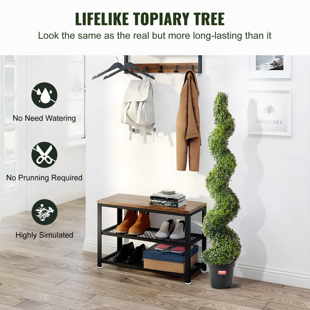 VEVOR Árbol topiario artificial de boj, 60 pulgadas de alto (2 piezas), árboles topiarios artificiales en espiral, planta artificial con hojas adicionales, maceta y pequeña decoración, juego de vegetación con clasificación UV para decoración del hogar en interiores y exteriores