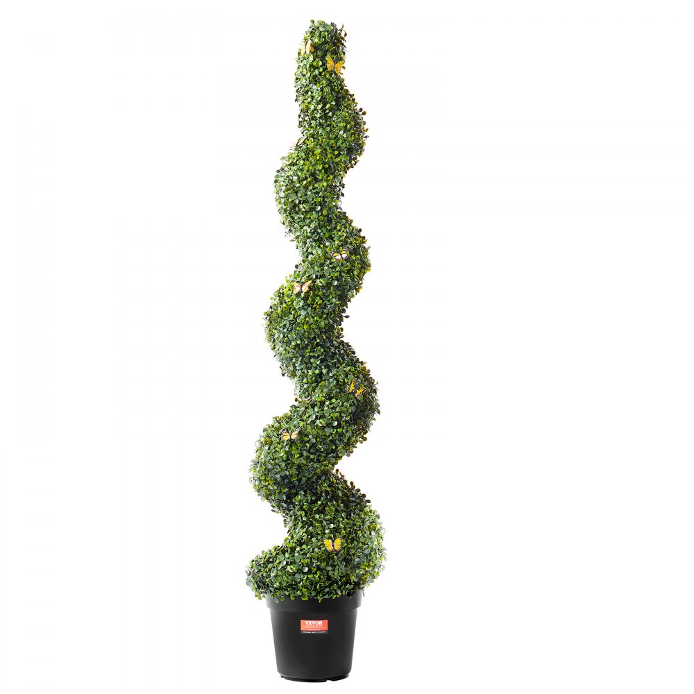 VEVOR Árbol topiario artificial de boj, 60 pulgadas de alto (2 piezas), árboles topiarios artificiales en espiral, planta artificial con hojas adicionales, maceta y pequeña decoración, juego de vegetación con clasificación UV para decoración del hogar en interiores y exteriores
