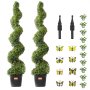 VEVOR Árbol topiario artificial de boj, 60 pulgadas de alto (2 piezas), árboles topiarios artificiales en espiral, planta artificial con hojas adicionales, maceta y pequeña decoración, juego de vegetación con clasificación UV para decoración del hogar en interiores y exteriores