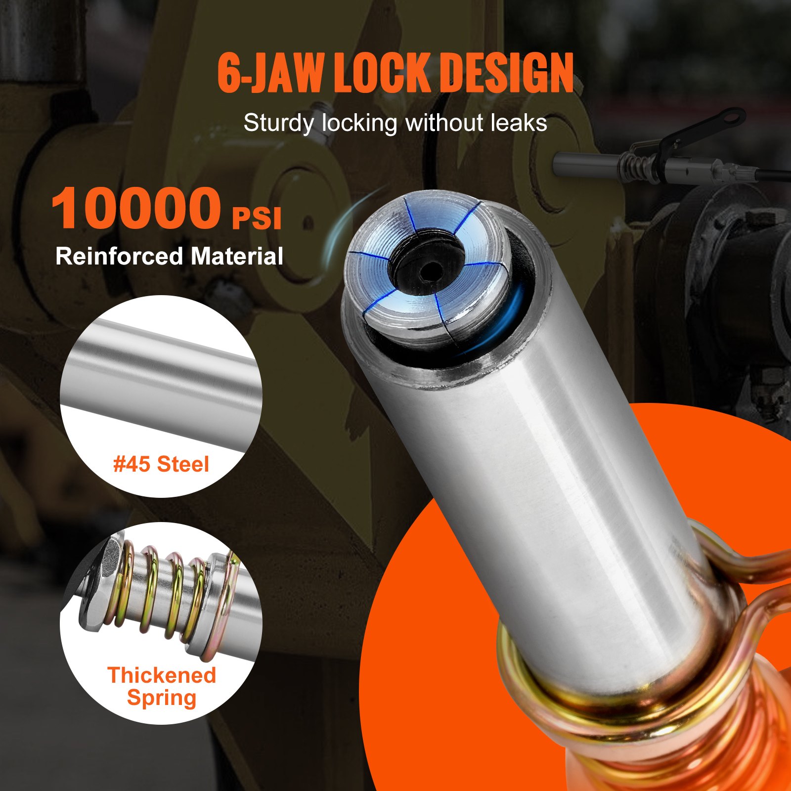 VEVOR 2 Uds. Acoplador de Pistola de Engrase Alta Presión 10.000 PSI Bloqueo de 3 Mordazas Punta de Pistola de Engrase de Liberación Rápida con Manguera, Limpiador, 1/8" NPT para Automoción