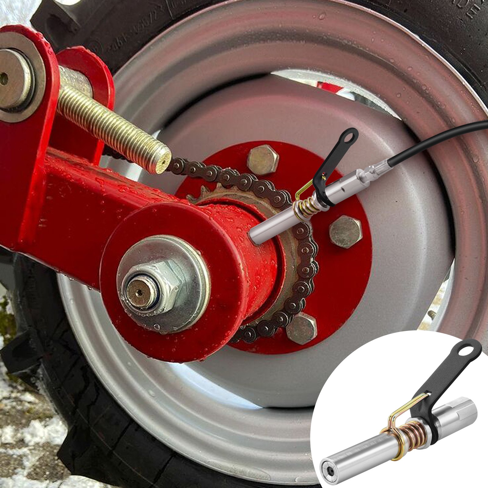 VEVOR 2 Uds. Acoplador de Pistola de Engrase Alta Presión 10.000 PSI Bloqueo de 3 Mordazas Punta de Pistola de Engrase de Liberación Rápida con Manguera, Limpiador, 1/8" NPT para Automoción