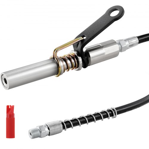 VEVOR Acoplador de Pistola de Engrase Alta Presión 10.000 PSI Bloqueo de 3 Mordazas Punta de Pistola de Engrase de Liberación Rápida con Manguera, Limpiador, 1/8" NPT para Automoción