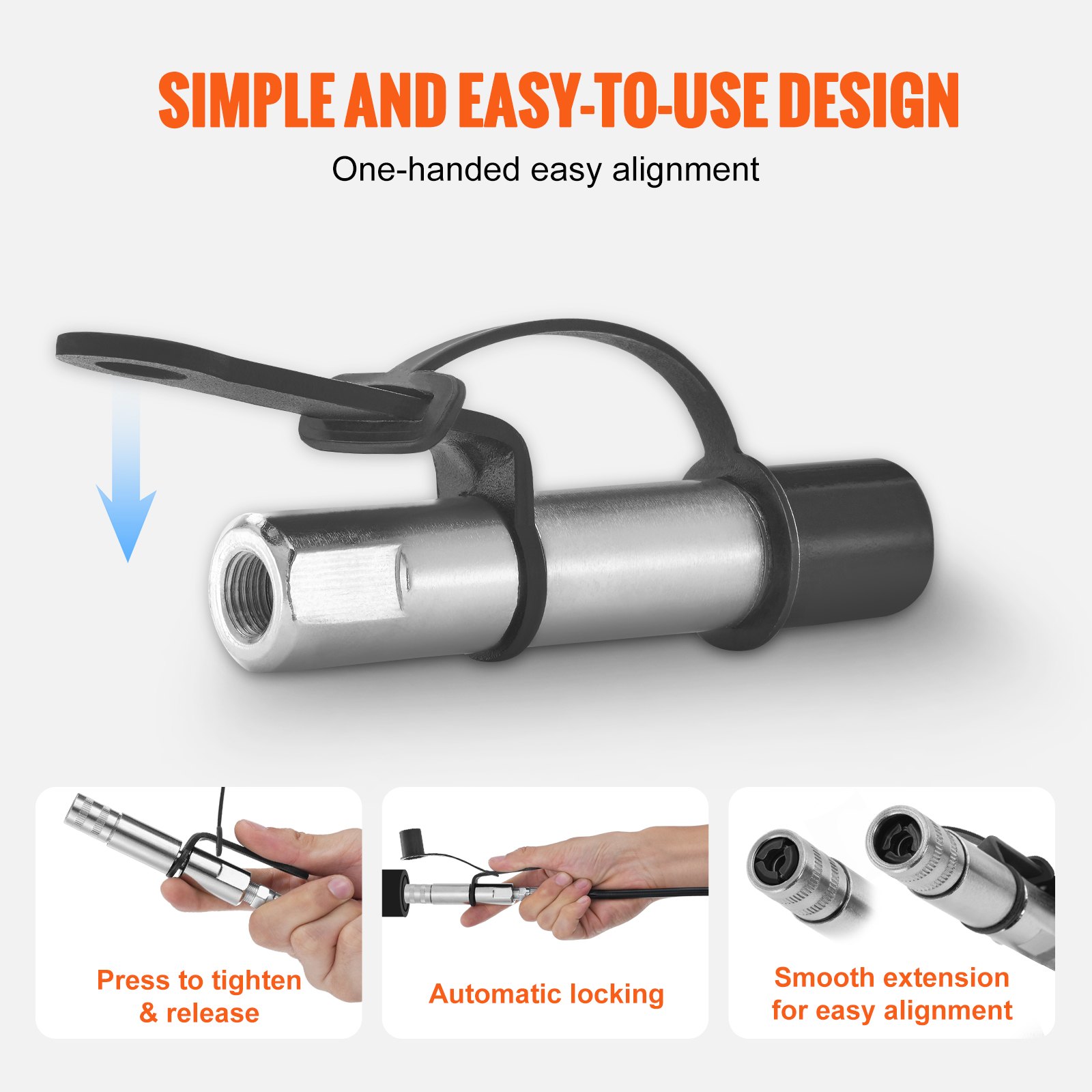 VEVOR Acoplador de Pistola de Engrase Alta Presión 10.000 PSI Bloqueo de 3 Mordazas Punta de Pistola de Engrase de Liberación Rápida con Manguera, Limpiador, Agujas de Limpieza/Extensión 1/8" NPT