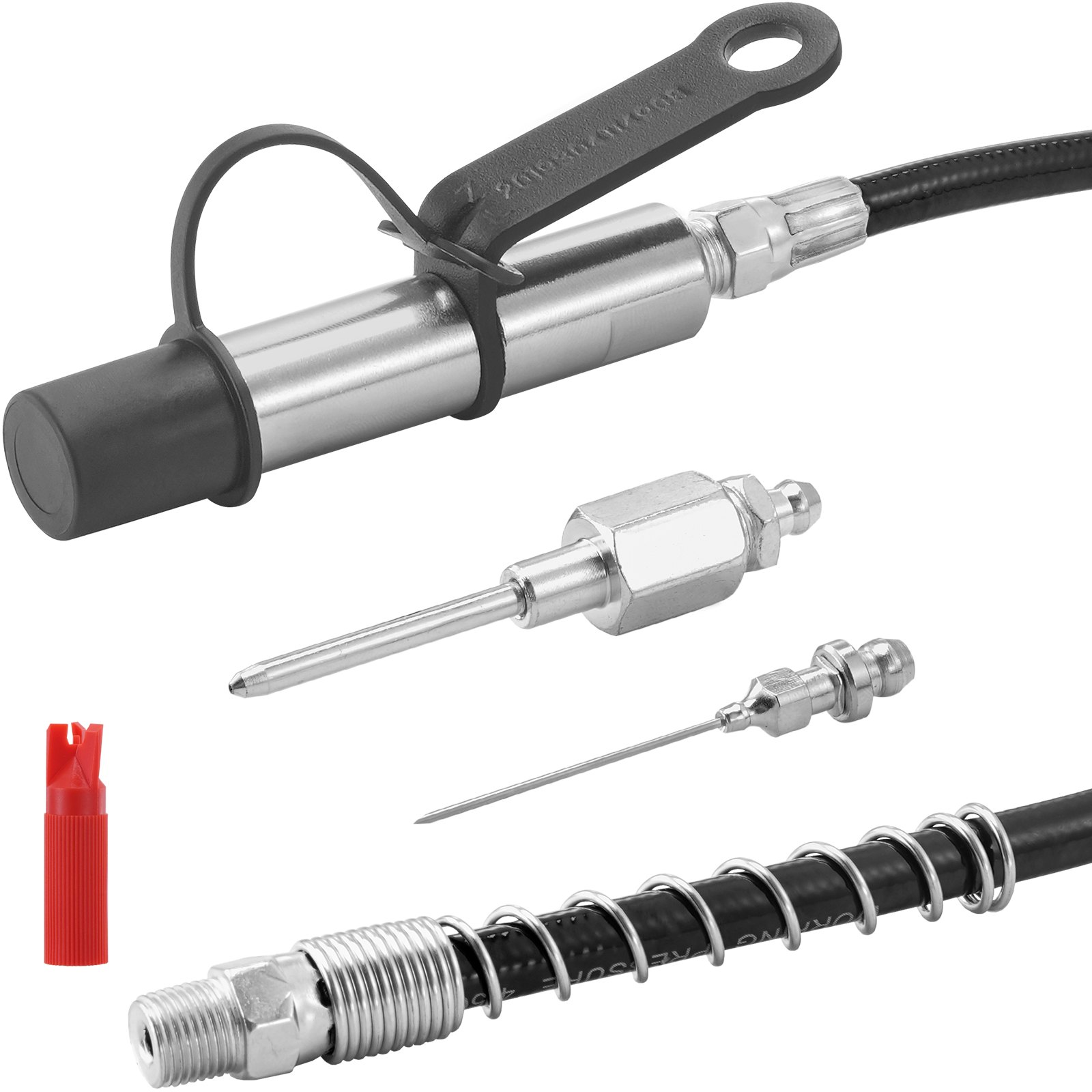 VEVOR Acoplador de Pistola de Engrase Alta Presión 10.000 PSI Bloqueo de 3 Mordazas Punta de Pistola de Engrase de Liberación Rápida con Manguera, Limpiador, Agujas de Limpieza/Extensión 1/8" NPT
