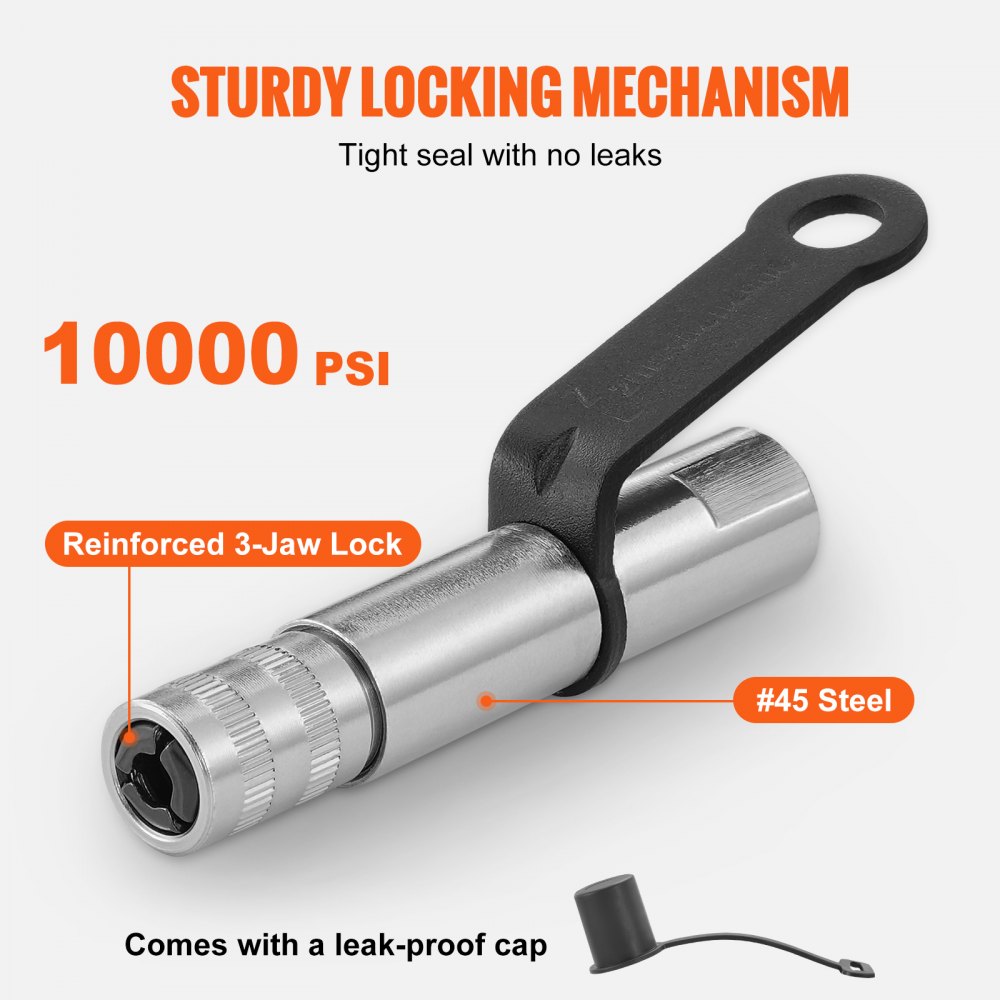 VEVOR 2 Uds. Acoplador de Pistola de Engrase Alta Presión 10000PSI Bloqueo de 3 Mordazas Punta de Pistola de Engrase de Liberación Rápida con Manguera, Limpiador, Agujas de Limpieza/Extensión 1/8" NPT