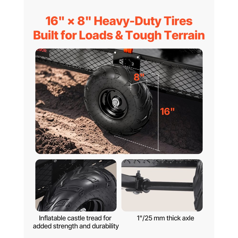 VEVOR Remolque Utilitario para Jardín, Remolque de Volteo de Acero de 221 x 73,5 x 83,5 cm con Panel Trasero Extraíble, Carro de Jardín Resistente para Cortacésped, Tractor, Carga de 725,75 kg