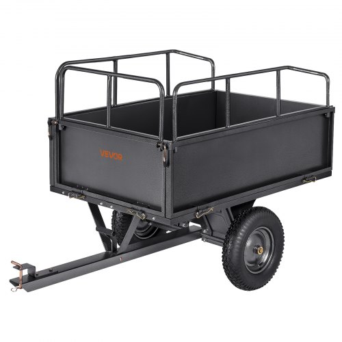 VEVOR Remolque Utilitario para Jardín, Remolque de Acero de 169 x 76 x 78 cm con Ruedas, Tracción Manual o Pedal, Carro de Jardín Resistente para Cortacésped, Tractor, Carga de 272,16 kg, Negro