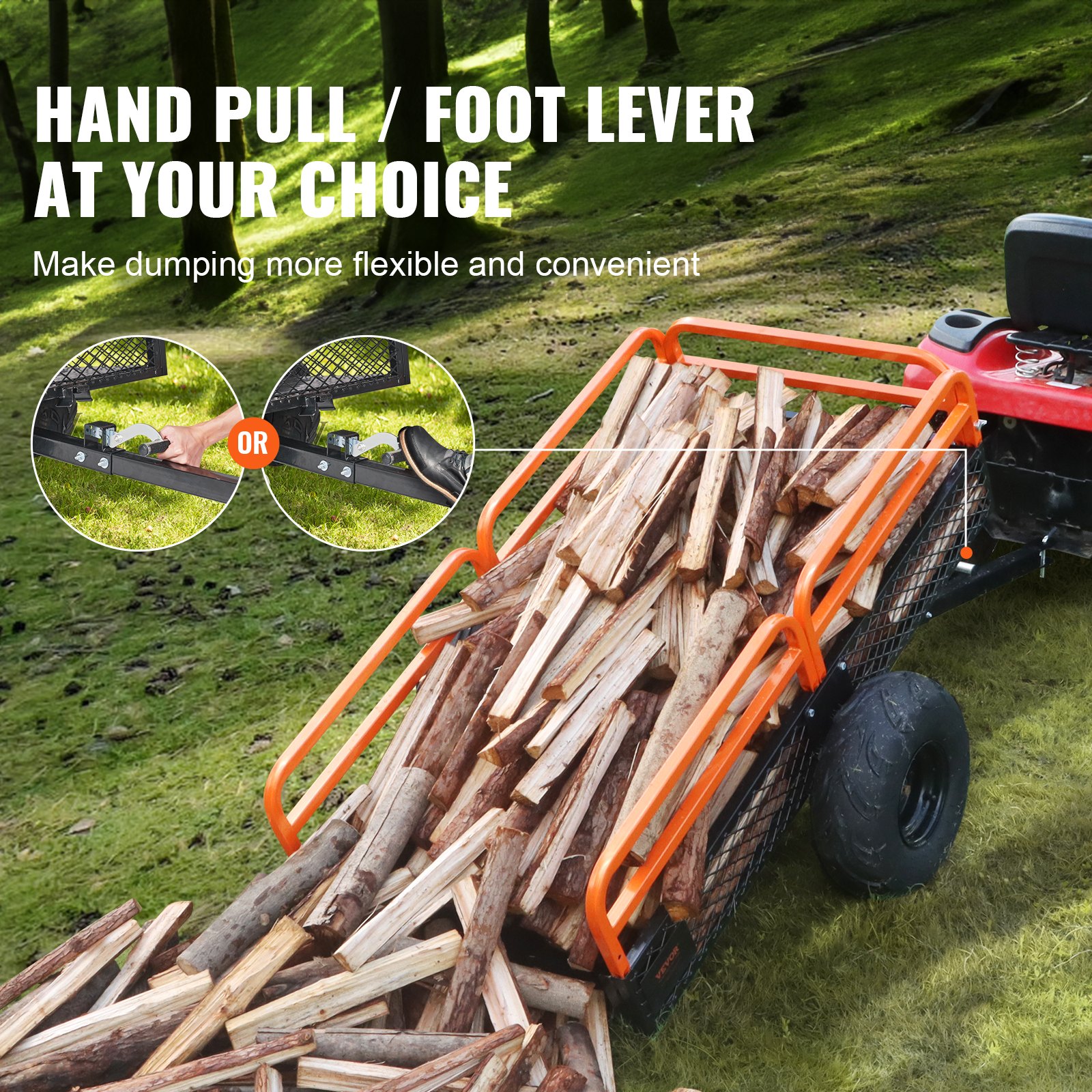 VEVOR Remolque Volquete Capacidad de Carga de 680kg Remolque Utilitario de Jardín Resistente con Laterales Extraíbles Carro de Transporte Volquete de 0,4m³ para Tractor, Cortacésped, ATV, 200x66x76 cm