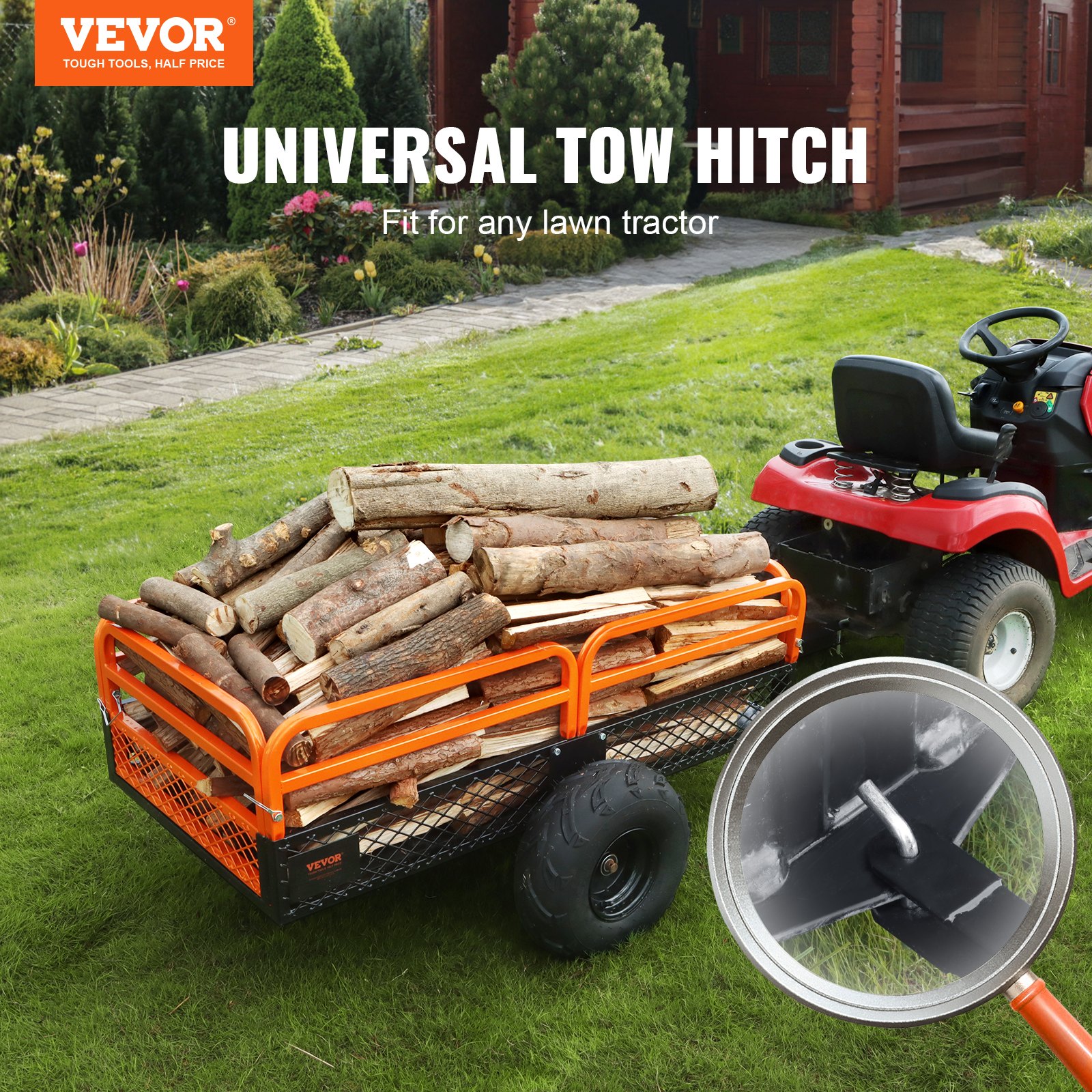 VEVOR Remolque Volquete Capacidad de Carga de 680kg Remolque Utilitario de Jardín Resistente con Laterales Extraíbles Carro de Transporte Volquete de 0,4m³ para Tractor, Cortacésped, ATV, 200x66x76 cm