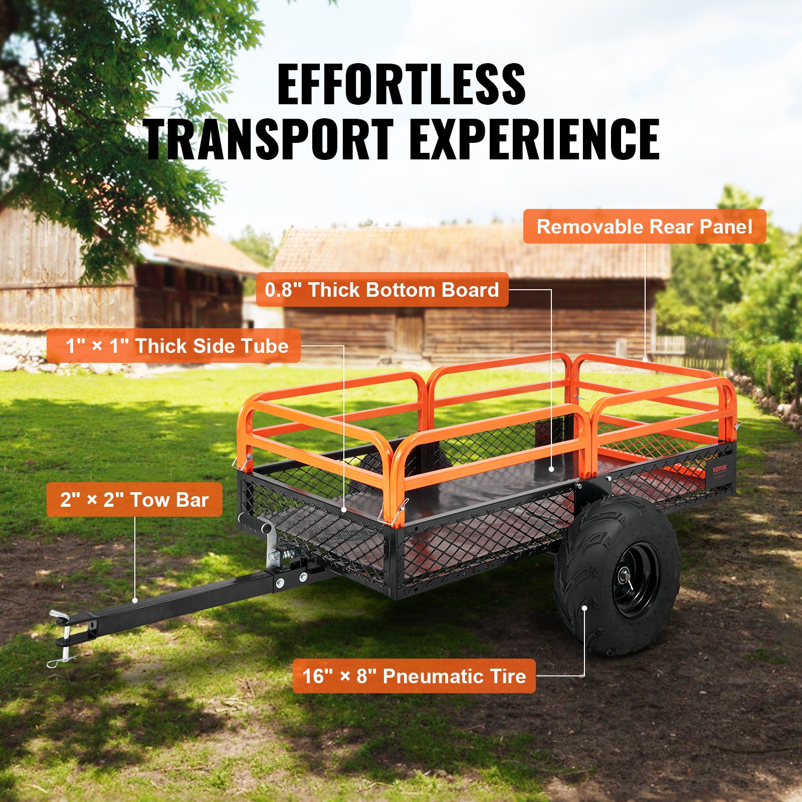 VEVOR Remolque Volquete Capacidad de Carga de 680kg Remolque Utilitario de Jardín Resistente con Laterales Extraíbles Carro de Transporte Volquete de 0,4m³ para Tractor, Cortacésped, ATV, 200x66x76 cm