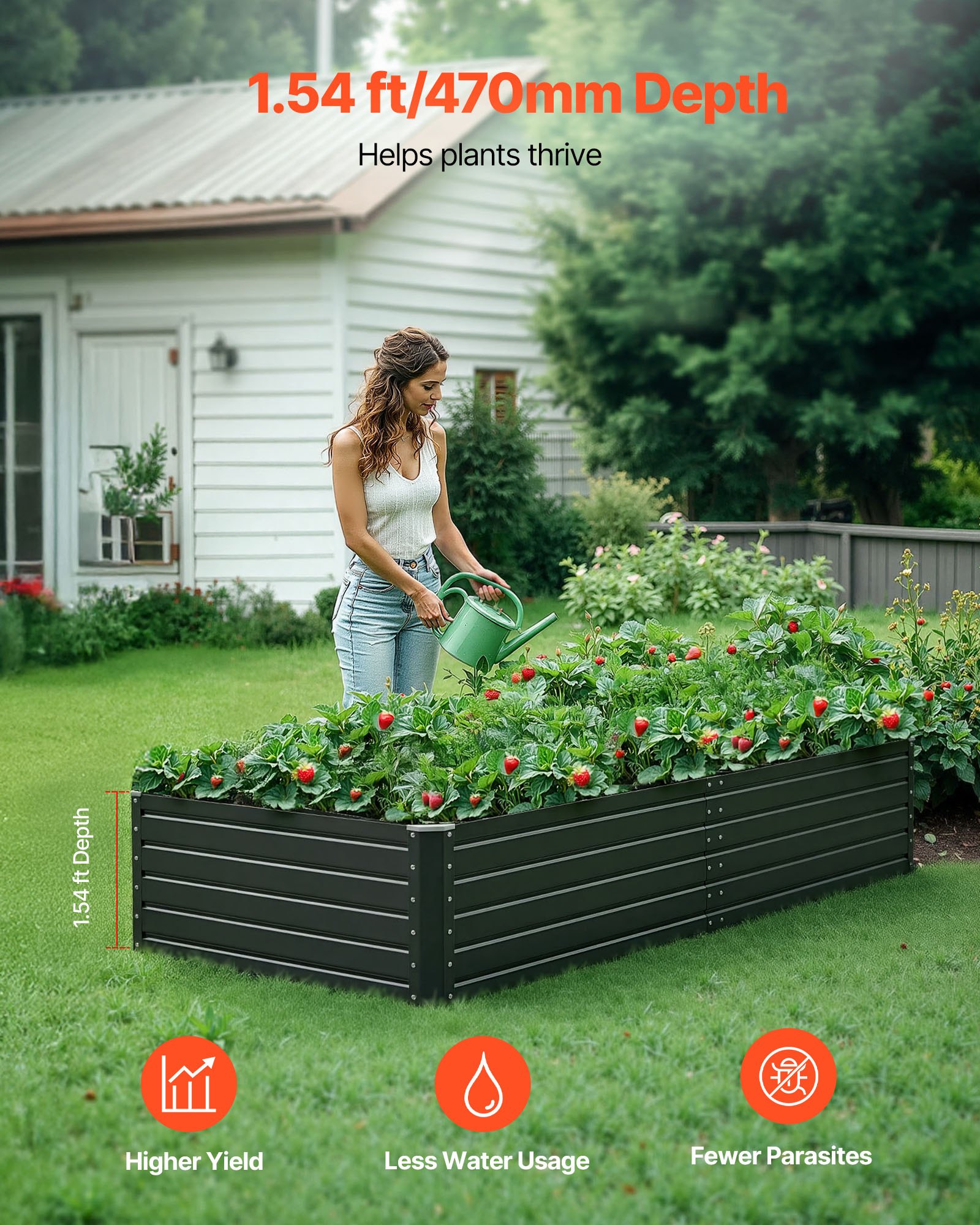 VEVOR Cama Elevada de Jardín 203,2 x 101,6 x 47 cm, Jardinería Elevada Placa de Galvalume para Cultivo de Flores Plantas Hierbas Huerto Urbano, para Jardín Terraza Patio Balcón con Accesorios
