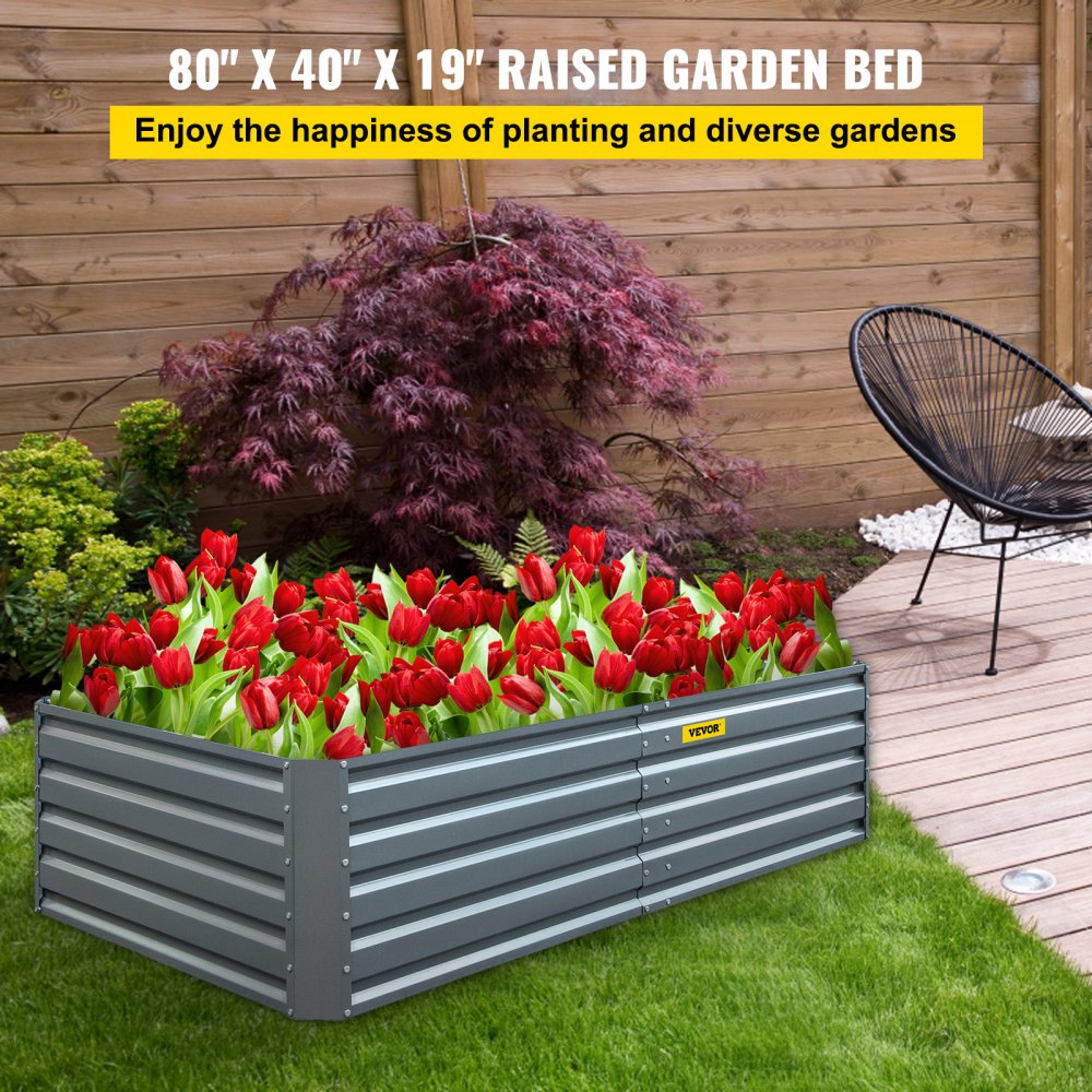 VEVOR Raised Garden Bed, 203x102x48 cm, Metal Planter, Planting Bed Set, Vegetable Garden, Herb Garden, Flower Garden for Growing Vegetables, Flowers, Fruit, Herbs and Succulents