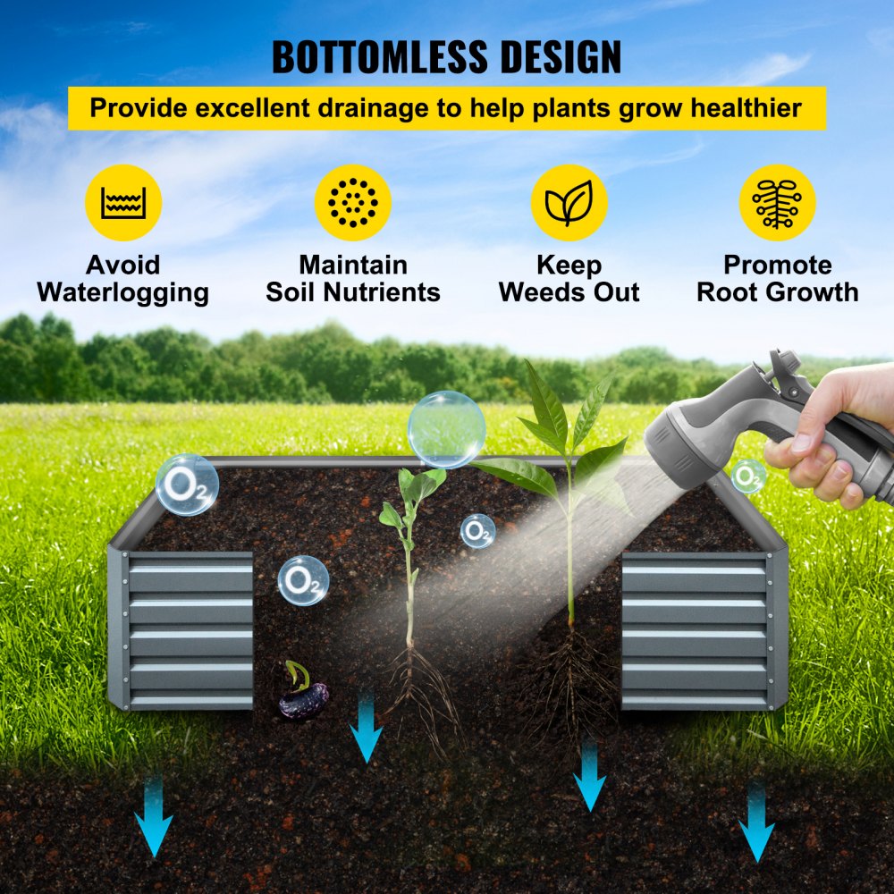 VEVOR Raised Garden Bed, 203x102x48 cm, Metal Planter, Planting Bed Set, Vegetable Garden, Herb Garden, Flower Garden for Growing Vegetables, Flowers, Fruit, Herbs and Succulents
