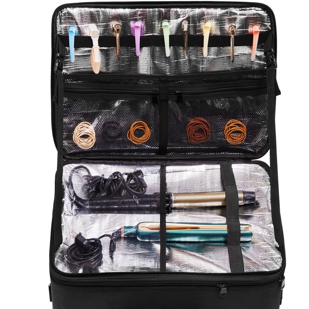 VEVOR Estuche de Maquillaje con Ruedas 3 Niveles Conveniente Maleta de Almacenamiento de Transporte con Asas Correa, Caja Bolsa de Maquillaje Oxford Impermeable Profesional Regalo de Maquillaje, Negro